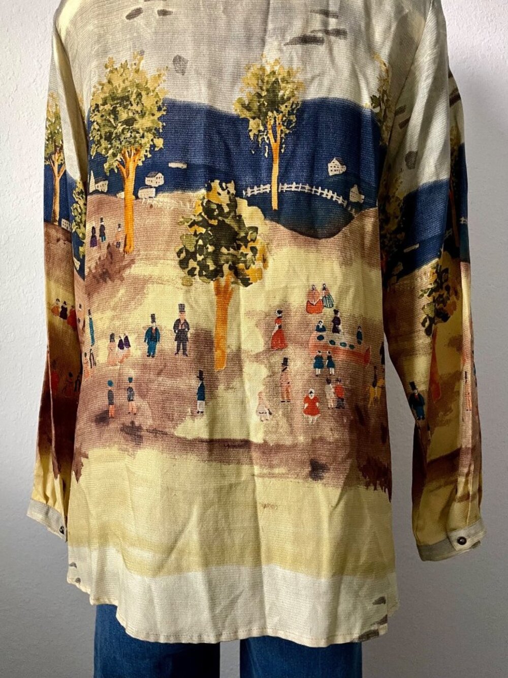 Vintage Platinum By Dorothy Schoelen Blouse Wearable Art Painting Print Small - Picture 10 of 14
